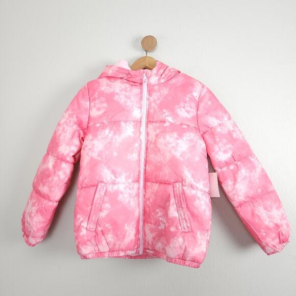 OshKosh B'gosh Other - NWT OshKosh B'gosh Pink White Tie Dye Puffer Hooded Cozy Winter Jacket Coat